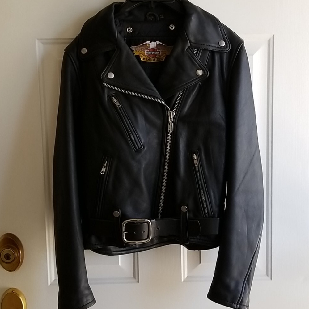 Harley Davidson black leather motorcycle jacket